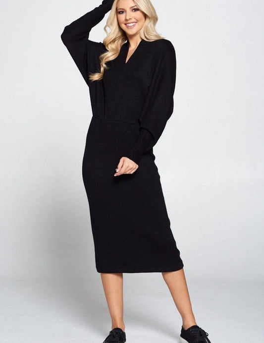 Sweater Knit Dolman Sleeve Midi Dress - Amara Luxe Fine Boutique