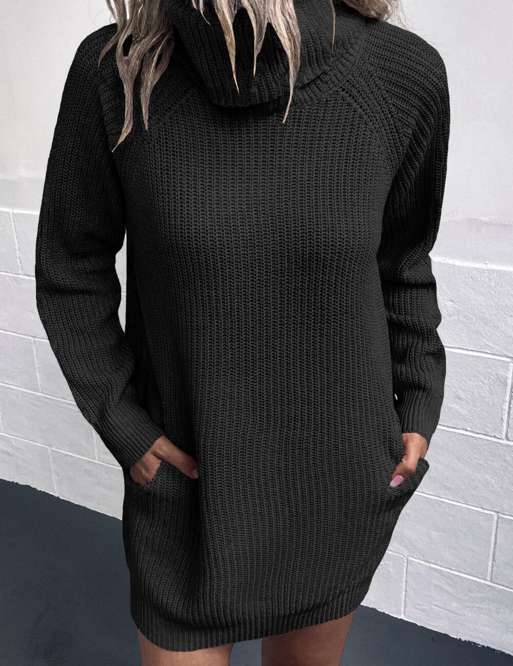 Turtleneck Sweater Dress with Pockets - Amara Luxe Fine Boutique