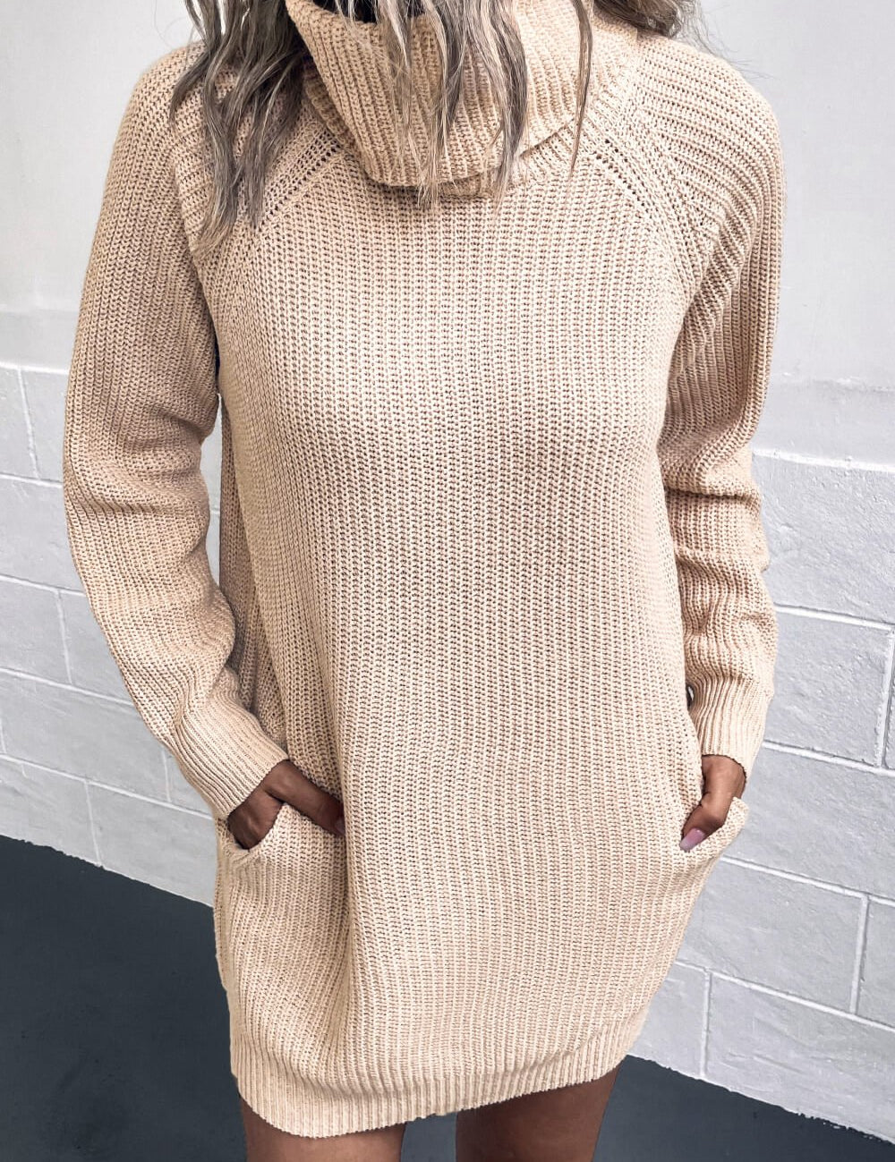 Turtleneck Sweater Dress with Pockets - Amara Luxe Fine Boutique