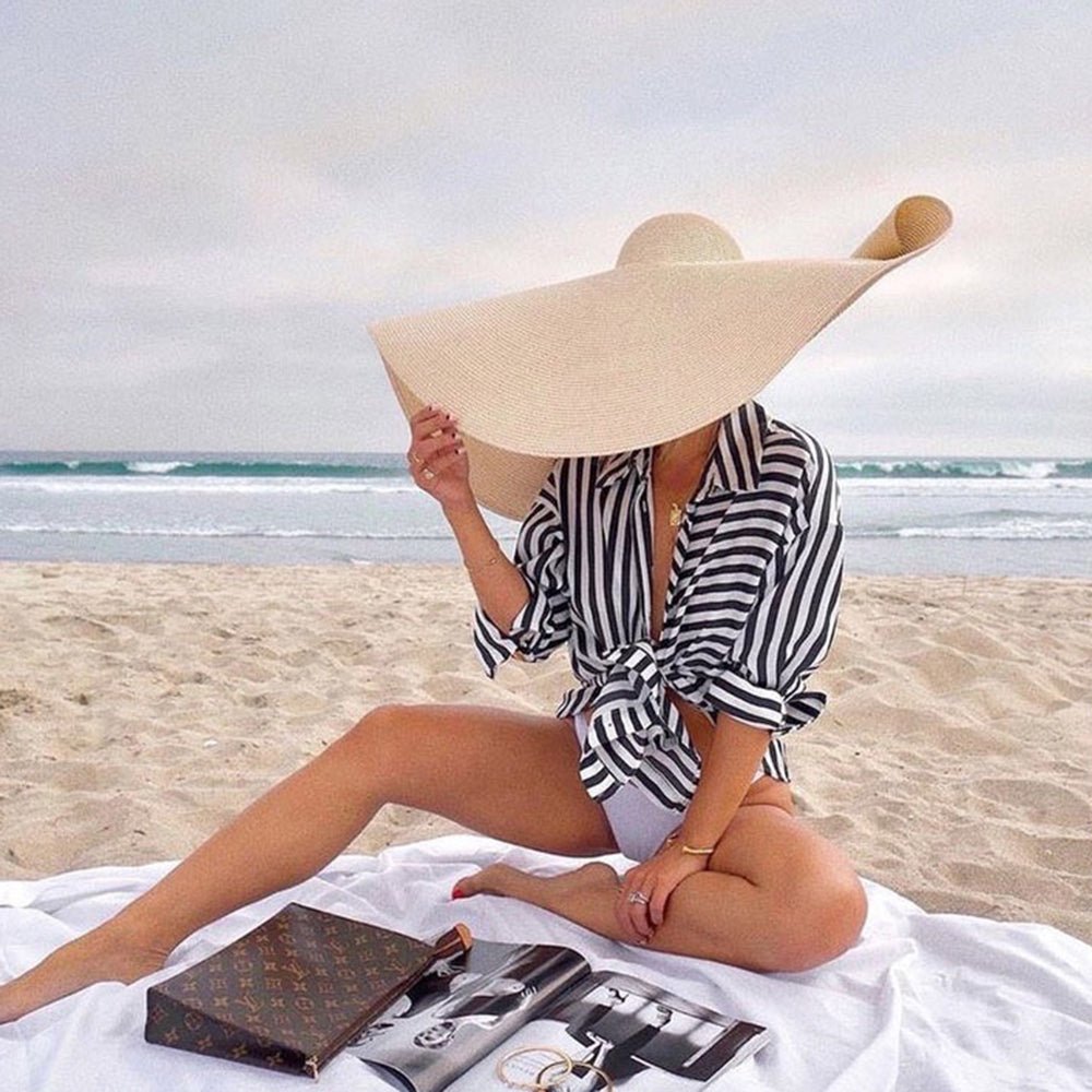 25CM Wide Brim Oversized Beach Hats For Women Large Straw Hat UV Protection - Amara Luxe Fine Boutique
