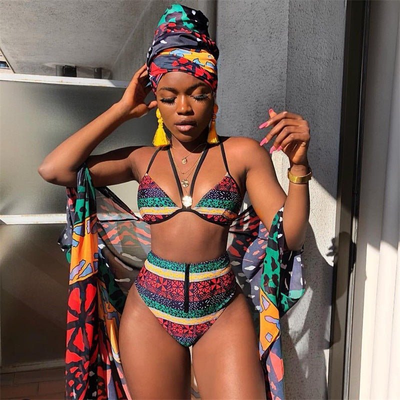 African black printed split swimsuit - Amara Luxe Fine Boutique