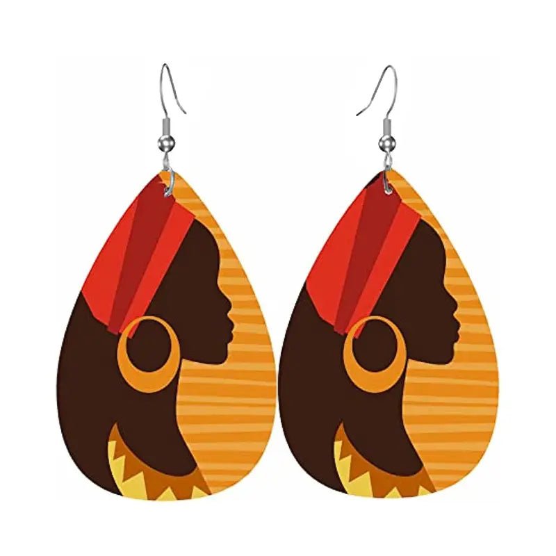 African Girl Silhouette PU Leather Earrings Red Hat Female Characteristics Gifts For Women Girls - Amara Luxe Fine Boutique