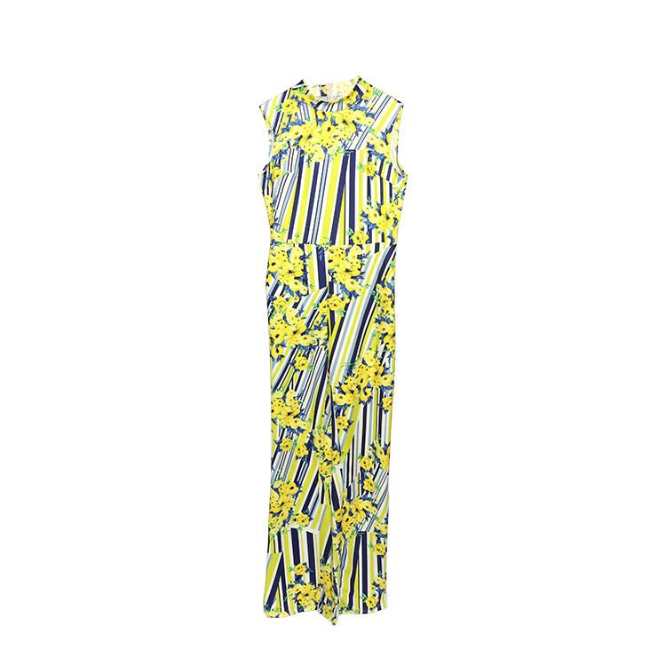 African Women's Jumpsuit Digital Printed High Stretch Sleeveless Wide Leg High Waist Jumpsuit Belt - Amara Luxe Fine Boutique