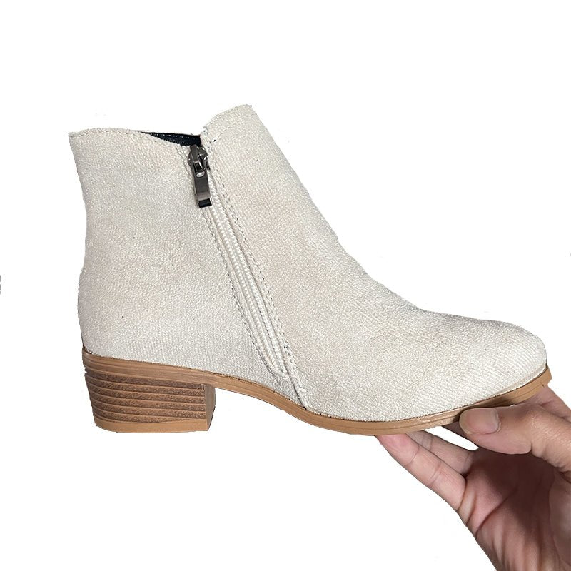 Ankle Boots For Women Low Heels Side Zipper Shoes - Amara Luxe Fine Boutique