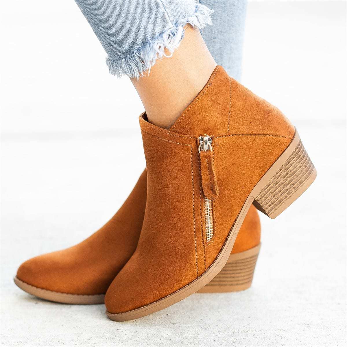 Ankle Boots For Women Low Heels Side Zipper Shoes - Amara Luxe Fine Boutique