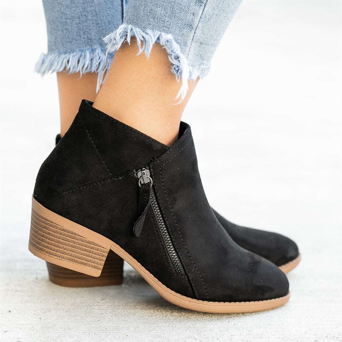 Ankle Boots For Women Low Heels Side Zipper Shoes - Amara Luxe Fine Boutique
