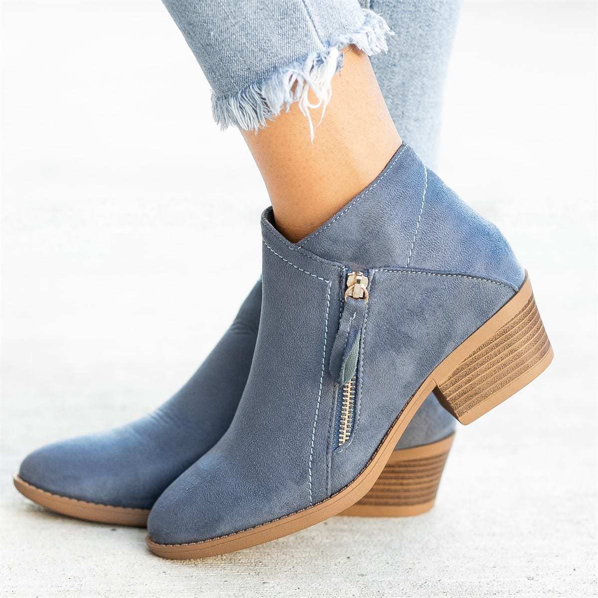 Ankle Boots For Women Low Heels Side Zipper Shoes - Amara Luxe Fine Boutique
