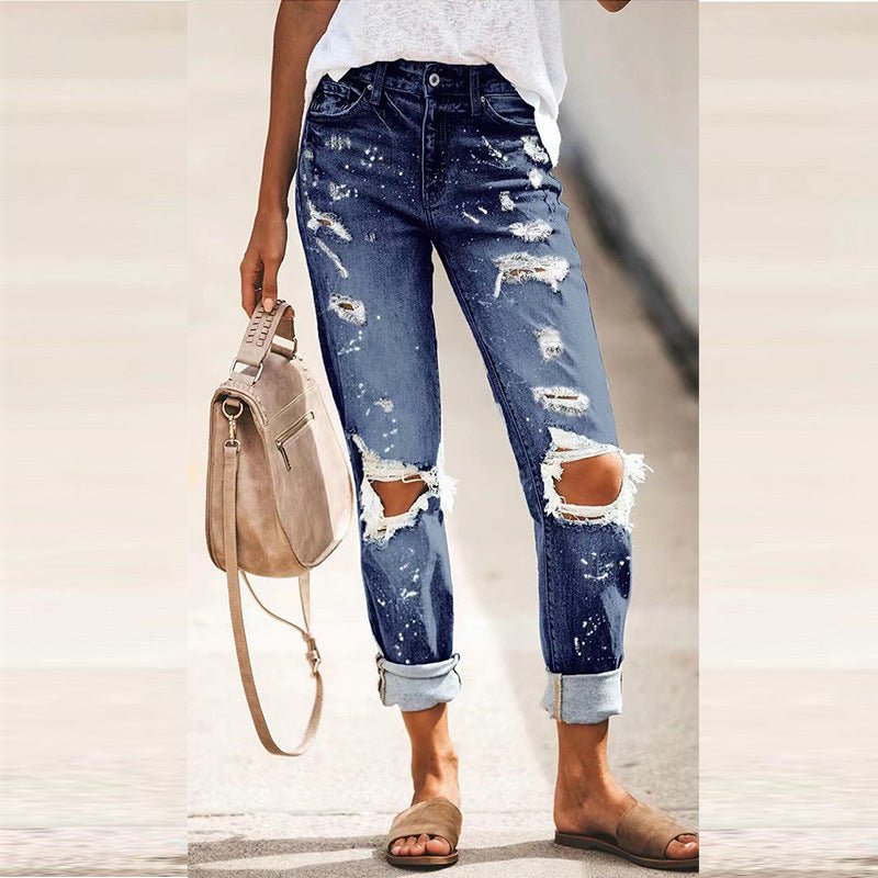 Autumn Street Hipster Trousers Ripped Washed Straight-leg Pants Women's Jeans - Amara Luxe Fine Boutique