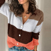 Autumn V Neck Button Open Stitch Sweater Jumper - Amara Luxe Fine Boutique