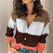 Autumn V Neck Button Open Stitch Sweater Jumper - Amara Luxe Fine Boutique