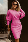 Boat Neck Lantern Sleeve Sweater Dress - Amara Luxe Fine Boutique