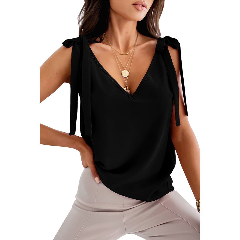 Bowknot Tie Up Camisole V-neck Shirts Women Summer Sleeveless Tank Tops - Amara Luxe Fine Boutique