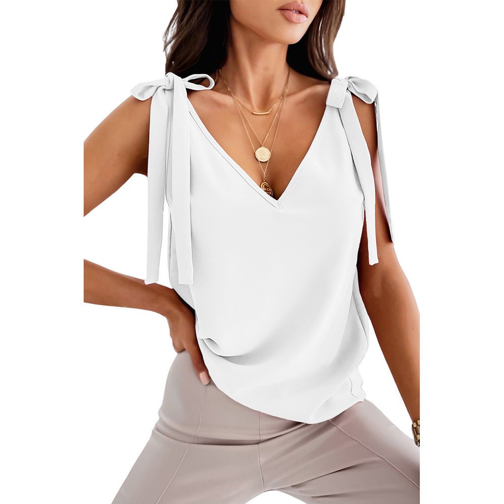 Bowknot Tie Up Camisole V-neck Shirts Women Summer Sleeveless Tank Tops - Amara Luxe Fine Boutique