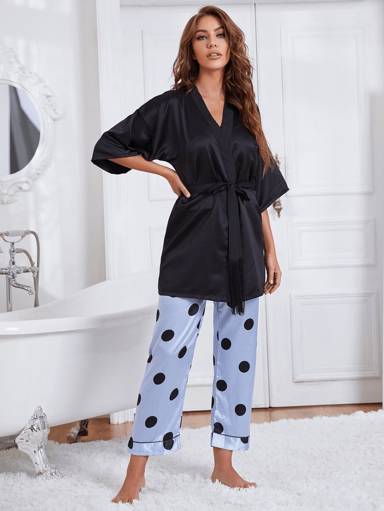 Cami, Robe, and Printed Pants Pajama Set - Amara Luxe Fine Boutique