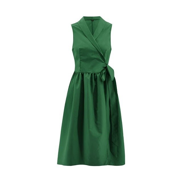 Dies Midi Dress Casual Sleeveless Belt Dress Female New - Amara Luxe Fine Boutique
