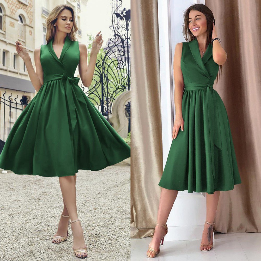 Dies Midi Dress Casual Sleeveless Belt Dress Female New - Amara Luxe Fine Boutique
