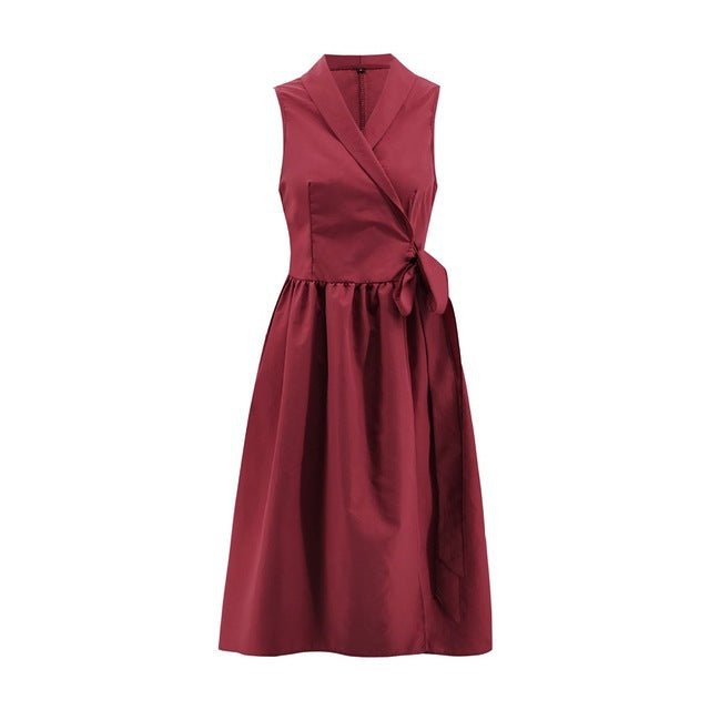 Dies Midi Dress Casual Sleeveless Belt Dress Female New - Amara Luxe Fine Boutique