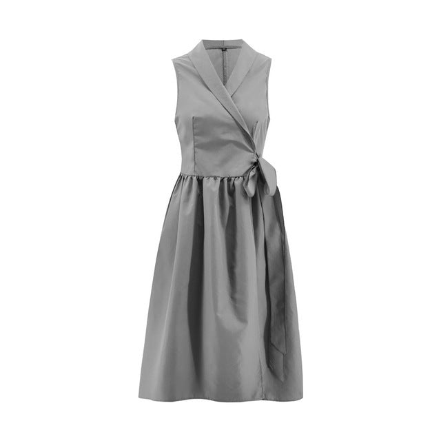 Dies Midi Dress Casual Sleeveless Belt Dress Female New - Amara Luxe Fine Boutique