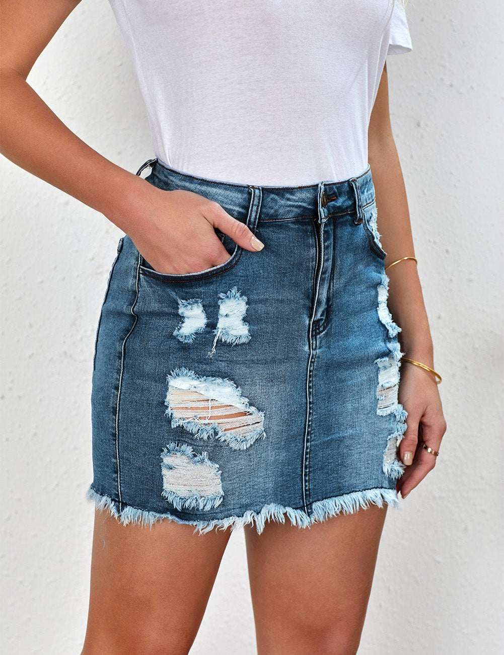 Distressed Raw Hem Denim Mini Skirt - Amara Luxe Fine Boutique
