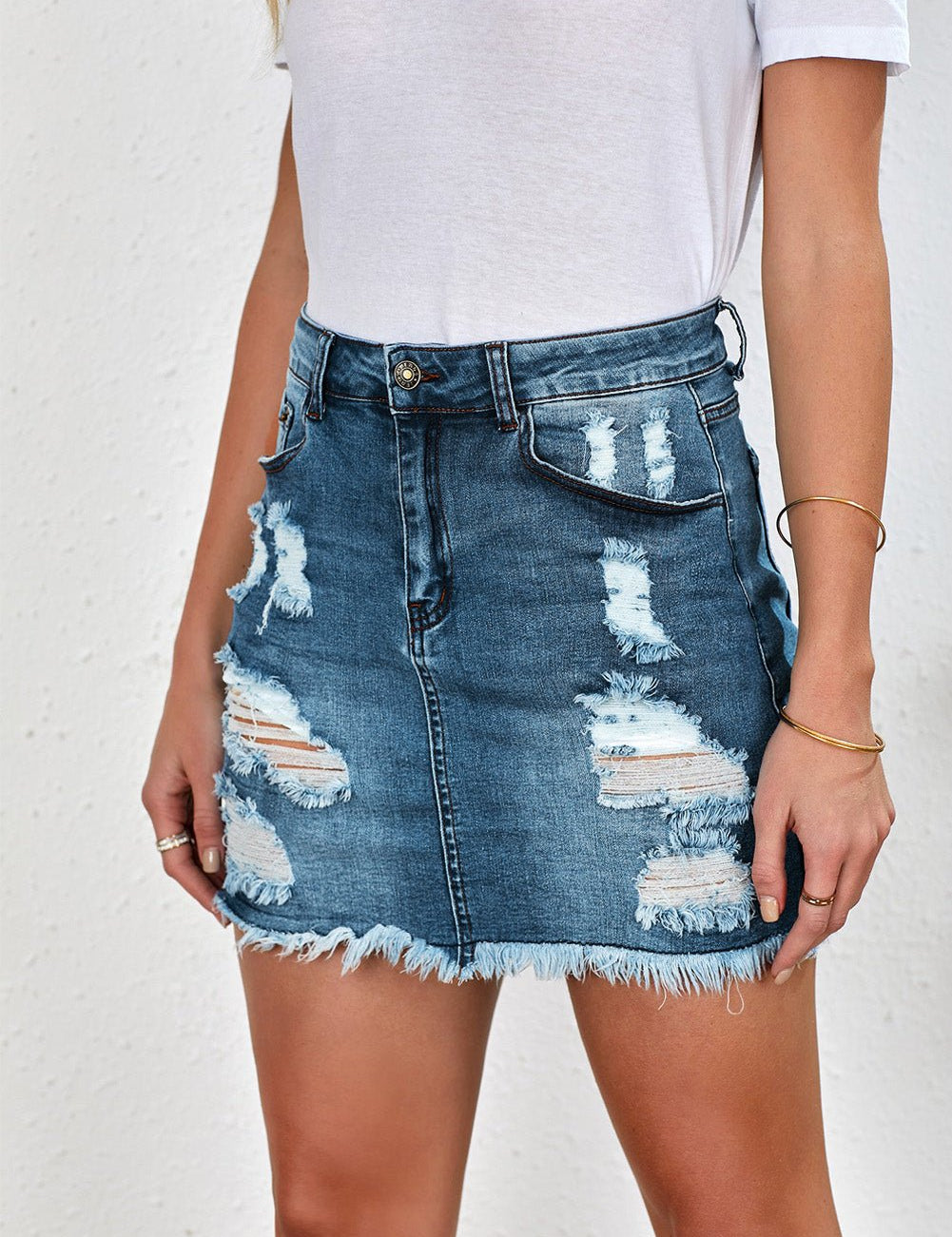 Distressed Raw Hem Denim Mini Skirt - Amara Luxe Fine Boutique