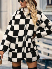 Double Take Full Size Checkered Button Front Coat with Pockets - Amara Luxe Fine Boutique