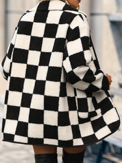 Double Take Full Size Checkered Button Front Coat with Pockets - Amara Luxe Fine Boutique