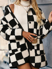 Double Take Full Size Checkered Button Front Coat with Pockets - Amara Luxe Fine Boutique