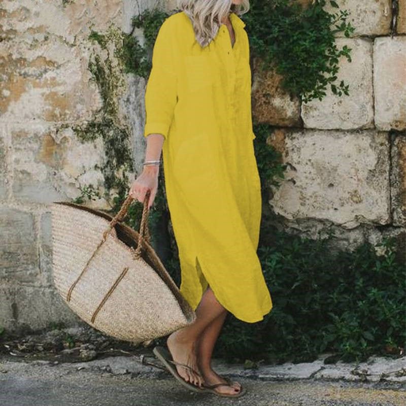 Elegant Solid Color Slit Dress Long Shirt Dress - Amara Luxe Fine Boutique