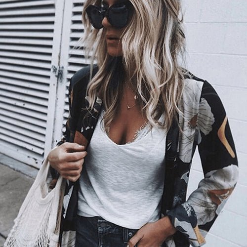 European and American printed chiffon cardigan plus long beach blouse sun protection clothing - Amara Luxe Fine Boutique