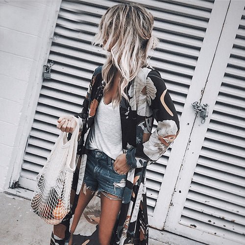 European and American printed chiffon cardigan plus long beach blouse sun protection clothing - Amara Luxe Fine Boutique