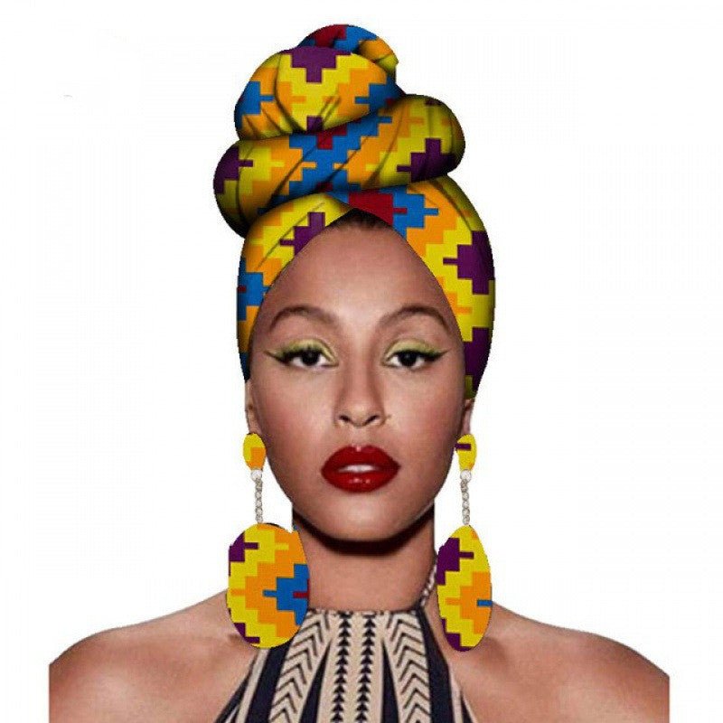 Fashion African Headscarves And Earrings 2 Pieces Of Women's African Clothing Headwear Headbands - Amara Luxe Fine Boutique