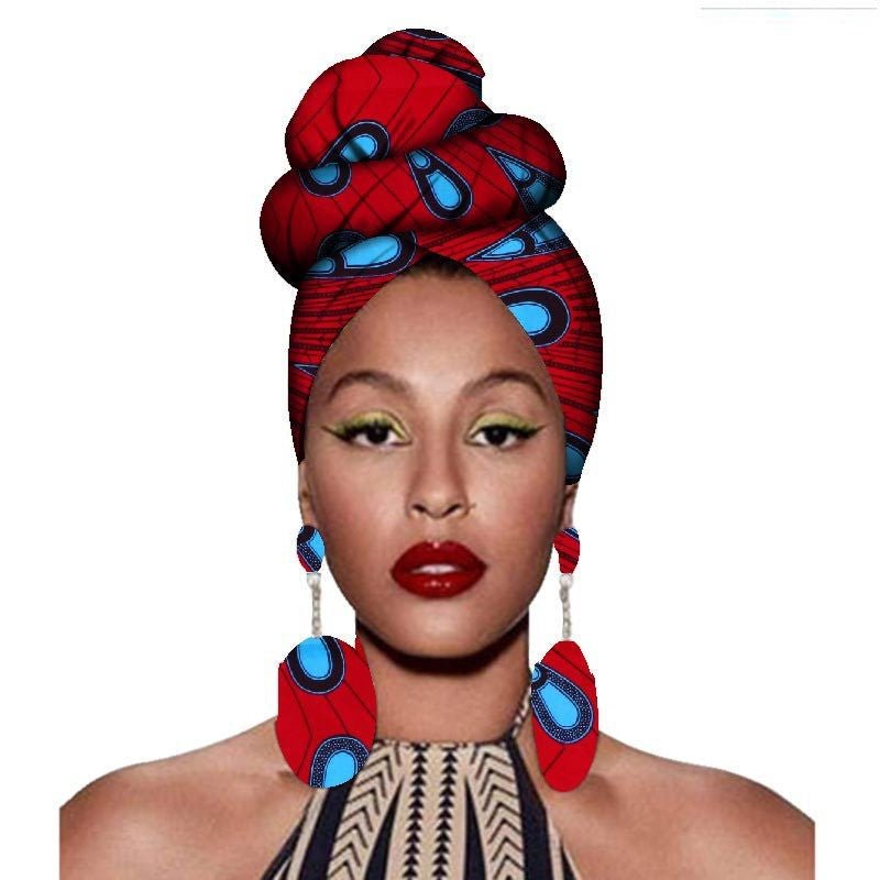 Fashion African Headscarves And Earrings 2 Pieces Of Women's African Clothing Headwear Headbands - Amara Luxe Fine Boutique