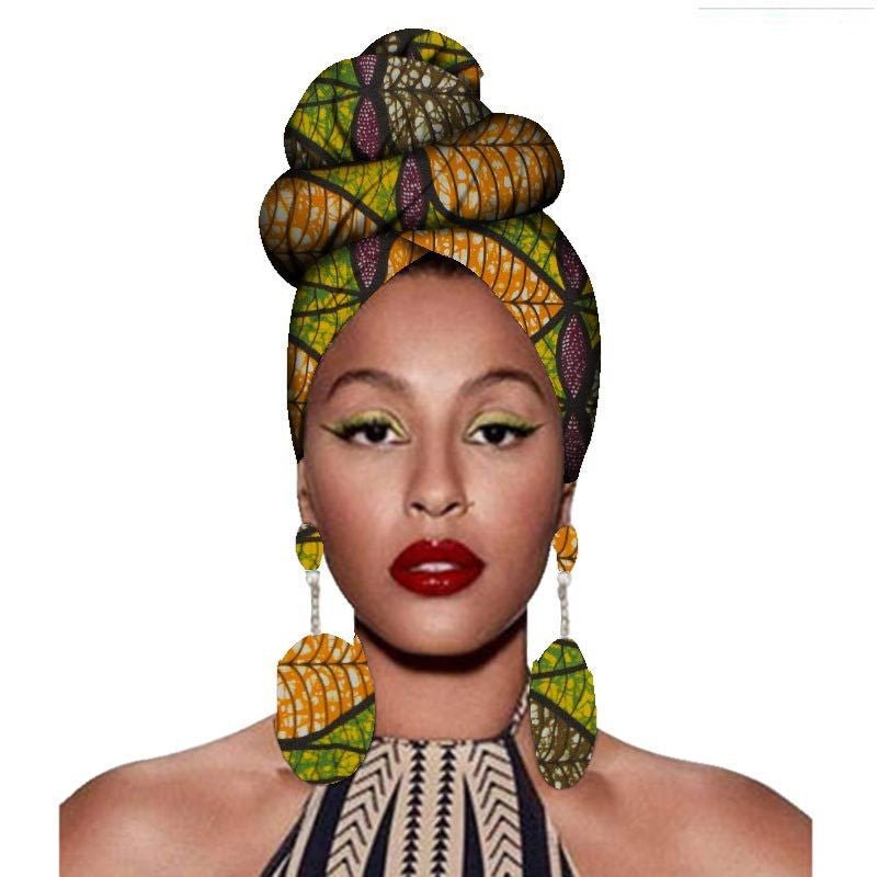 Fashion African Headscarves And Earrings 2 Pieces Of Women's African Clothing Headwear Headbands - Amara Luxe Fine Boutique