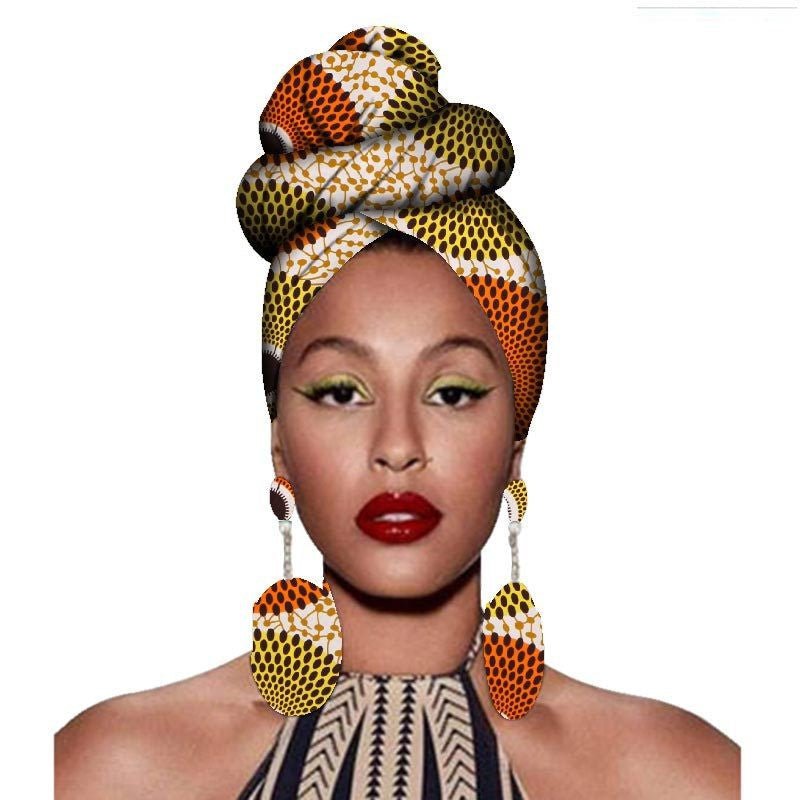 Fashion African Headscarves And Earrings 2 Pieces Of Women's African Clothing Headwear Headbands - Amara Luxe Fine Boutique