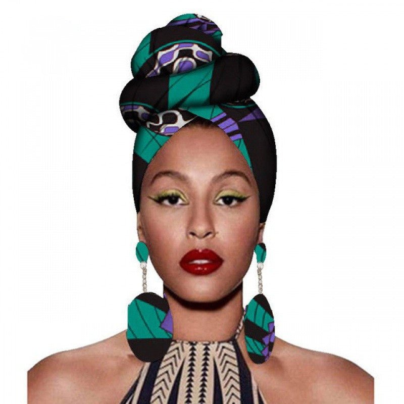 Fashion African Headscarves And Earrings 2 Pieces Of Women's African Clothing Headwear Headbands - Amara Luxe Fine Boutique