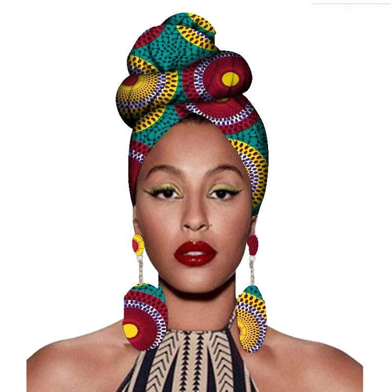 Fashion African Headscarves And Earrings 2 Pieces Of Women's African Clothing Headwear Headbands - Amara Luxe Fine Boutique