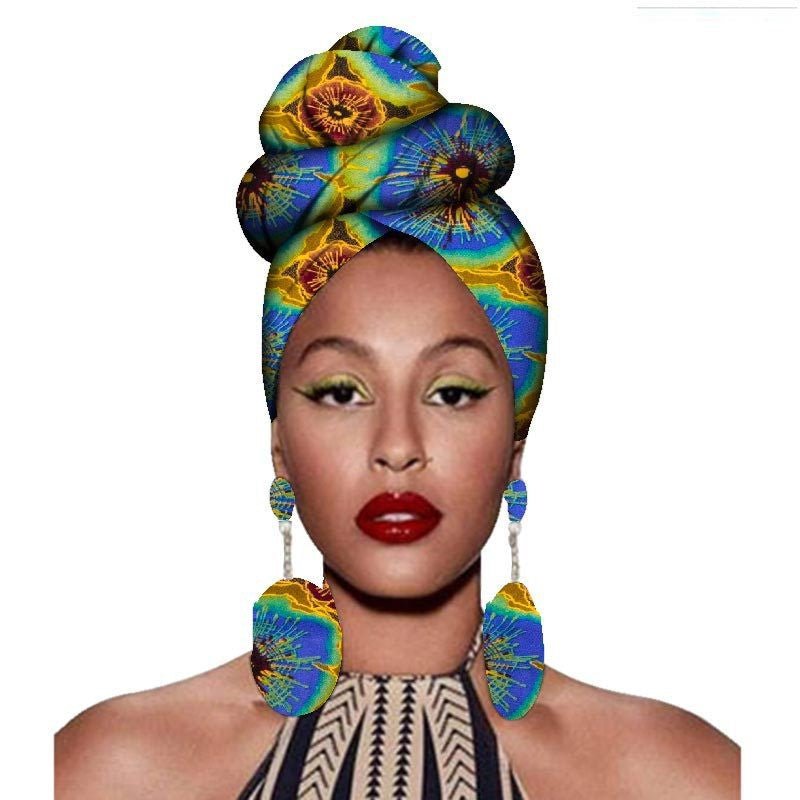 Fashion African Headscarves And Earrings 2 Pieces Of Women's African Clothing Headwear Headbands - Amara Luxe Fine Boutique