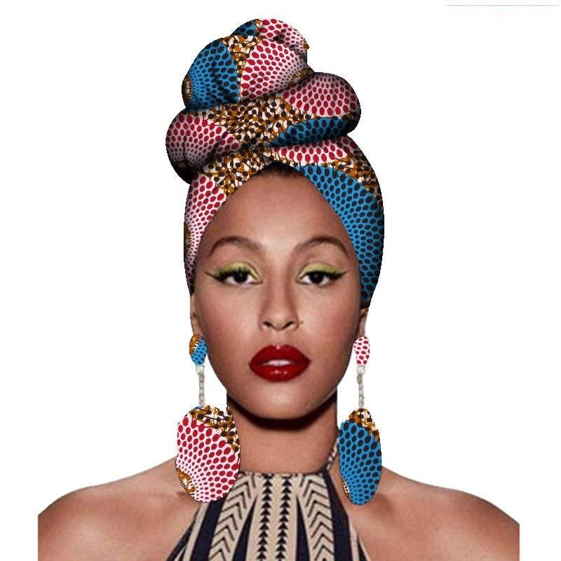 Fashion African Headscarves And Earrings 2 Pieces Of Women's African Clothing Headwear Headbands - Amara Luxe Fine Boutique