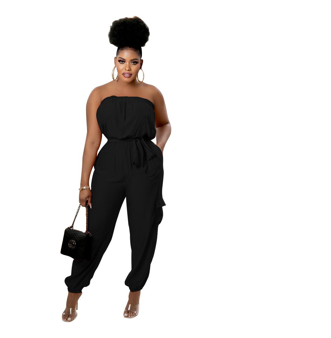 Fashion Casual Tube Top Pocket Belt Spring And Summer Jumpsuit - Amara Luxe Fine Boutique