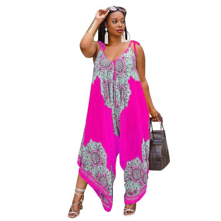 Fashion Loose Suspenders Printed Jumpsuit Women - Amara Luxe Fine Boutique