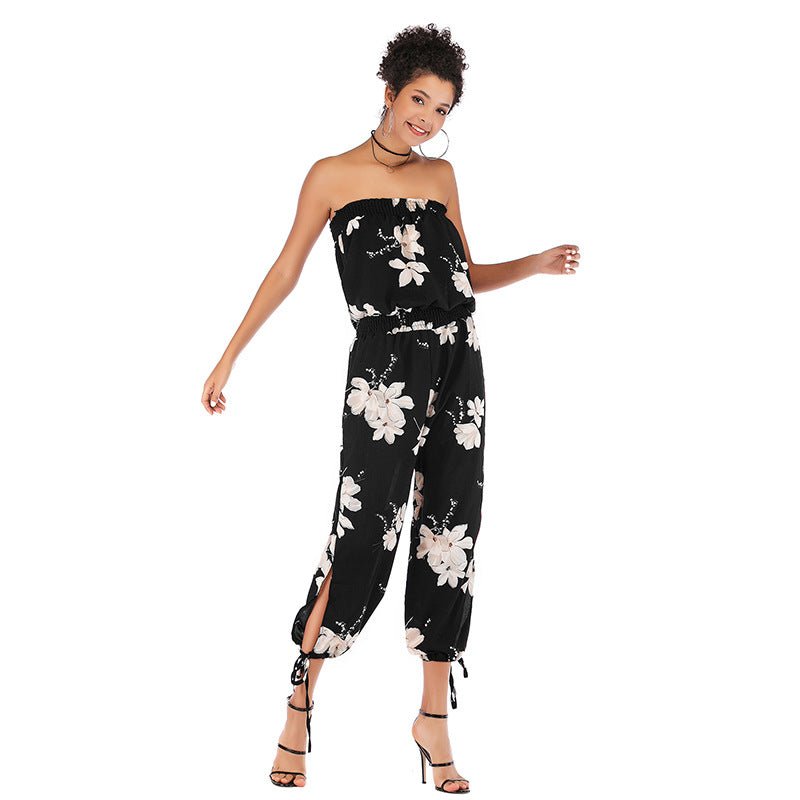 Fleece Trousers Sexy Casual Chiffon Print One-Piece Neck Jumpsuit Women - Amara Luxe Fine Boutique