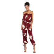 Fleece Trousers Sexy Casual Chiffon Print One-Piece Neck Jumpsuit Women - Amara Luxe Fine Boutique