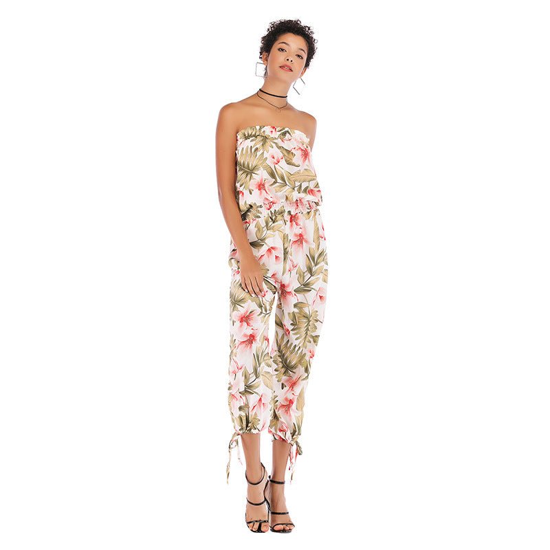 Fleece Trousers Sexy Casual Chiffon Print One-Piece Neck Jumpsuit Women - Amara Luxe Fine Boutique