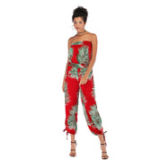 Fleece Trousers Sexy Casual Chiffon Print One-Piece Neck Jumpsuit Women - Amara Luxe Fine Boutique