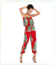 Fleece Trousers Sexy Casual Chiffon Print One-Piece Neck Jumpsuit Women - Amara Luxe Fine Boutique