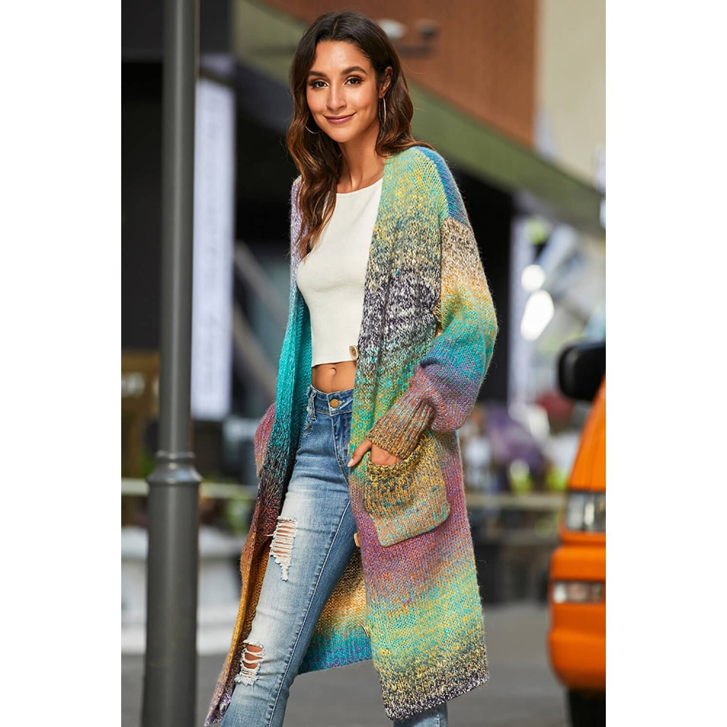 Gradient Button Down Duster Cardigan with Pockets - Amara Luxe Fine Boutique