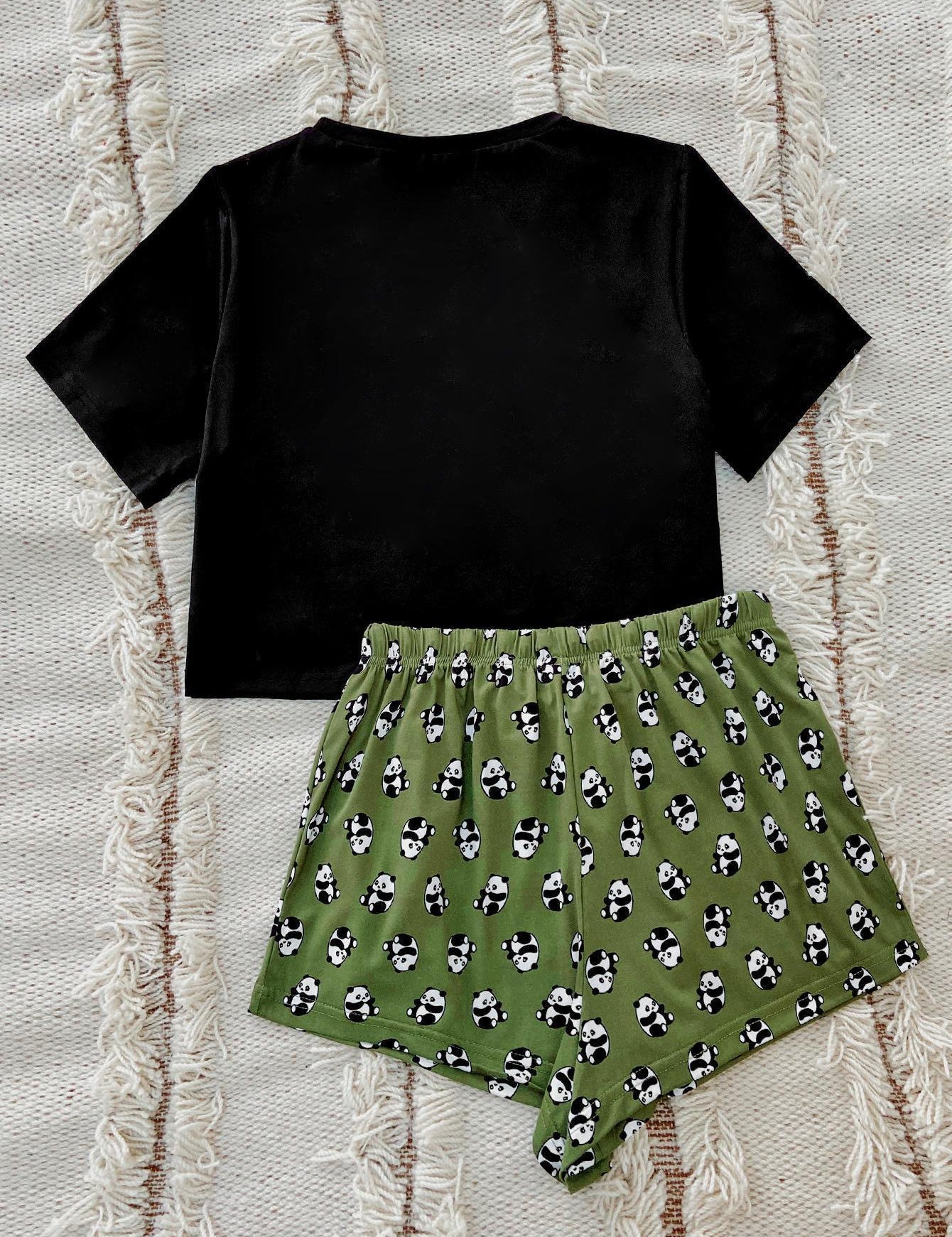 Graphic Tee and Panda Print Shorts Lounge Set - Amara Luxe Fine Boutique