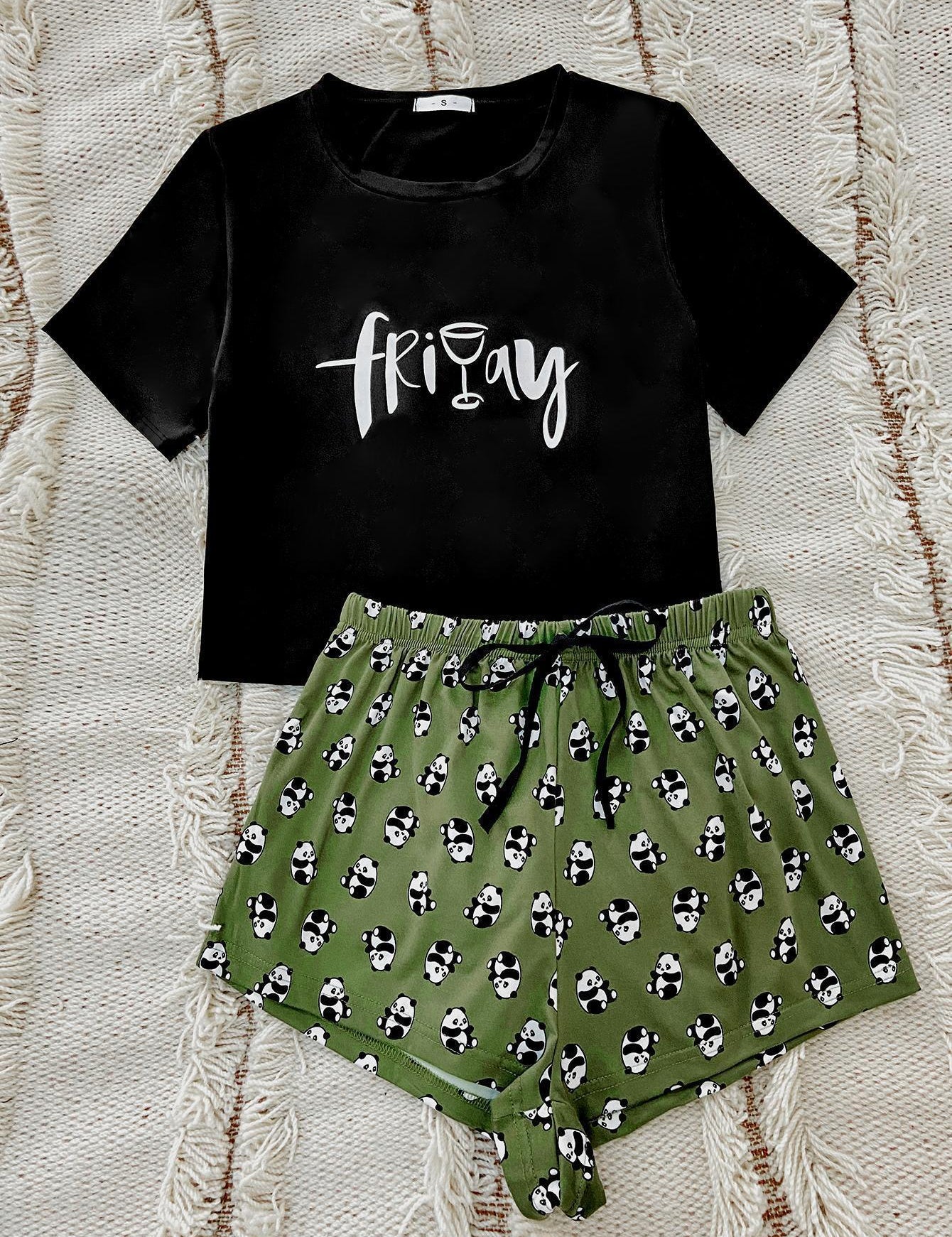 Graphic Tee and Panda Print Shorts Lounge Set - Amara Luxe Fine Boutique
