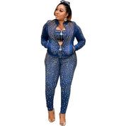 Jenny Garment Factory straight denim suit jacket with chest slimming pencil pants 3 piece set African and European best-selling fashion - Amara Luxe Fine Boutique