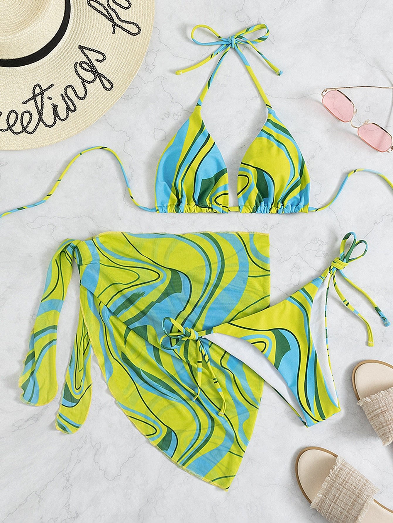 Ladies Halter Backless Beach Bikini Three Piece - Amara Luxe Fine Boutique